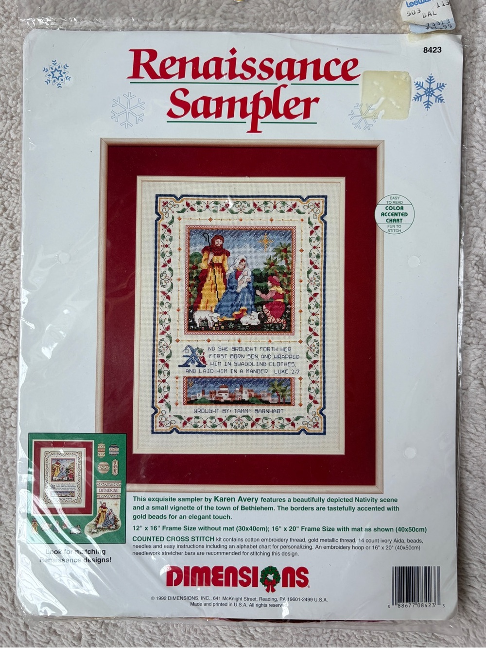 New Vintage Renaissance Sampler Cross Stitch Kit - Christmas Nativity Scene
